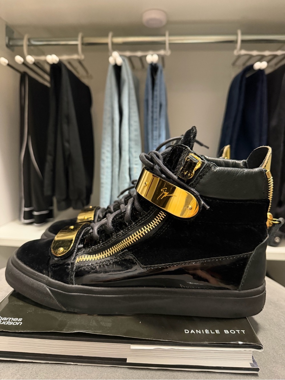 Giuseppe Zanotti Black High-Top Sneakers with Gold Hardware
